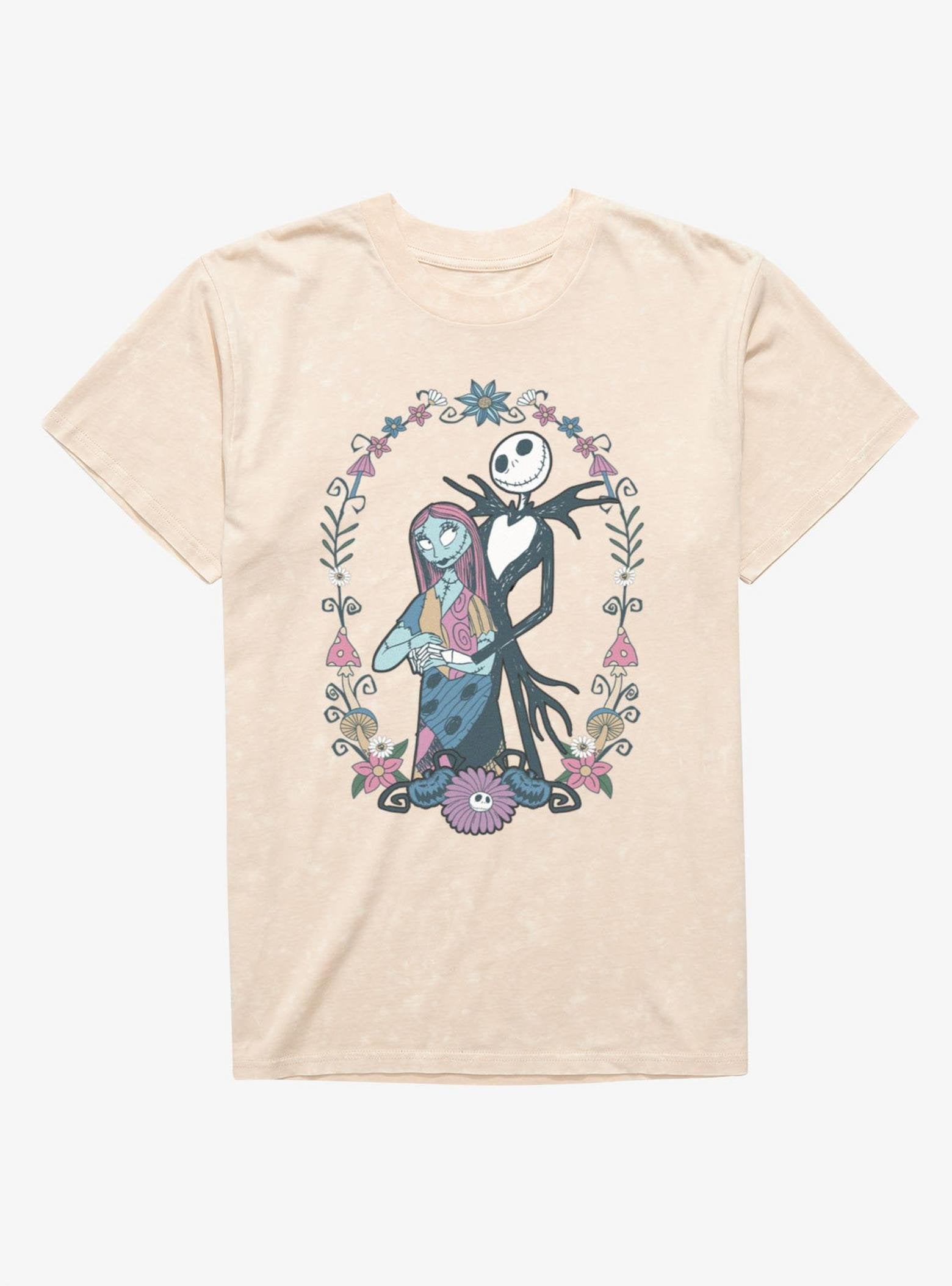 Disney The Nightmare Before Christmas Jack and Sally Flowers Mineral Wash T-Shirt Hot Topic Exclusive image 0