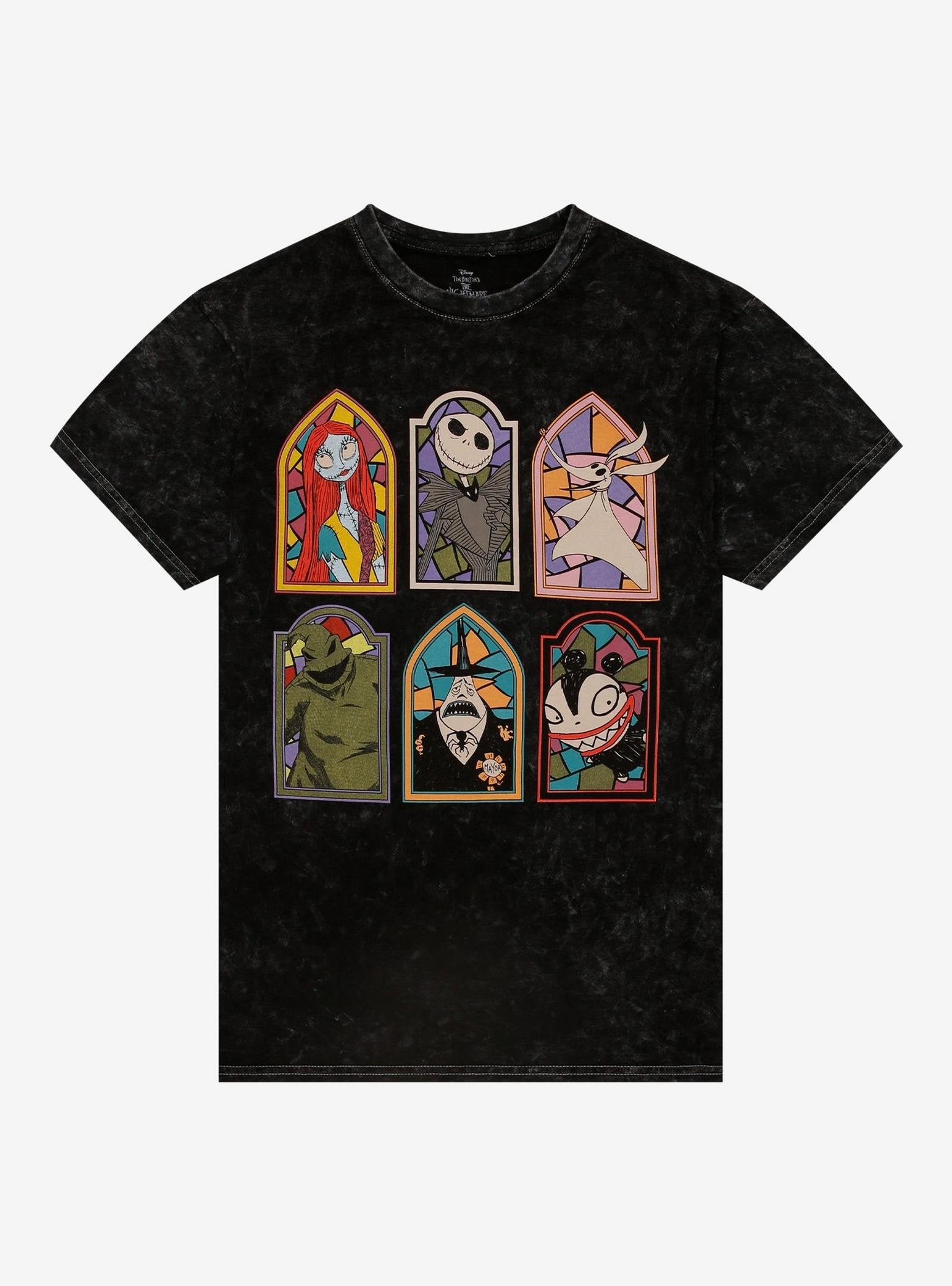 The Nightmare Before Christmas Stained Glass Character Frames Mineral Wash T-Shirt image 0