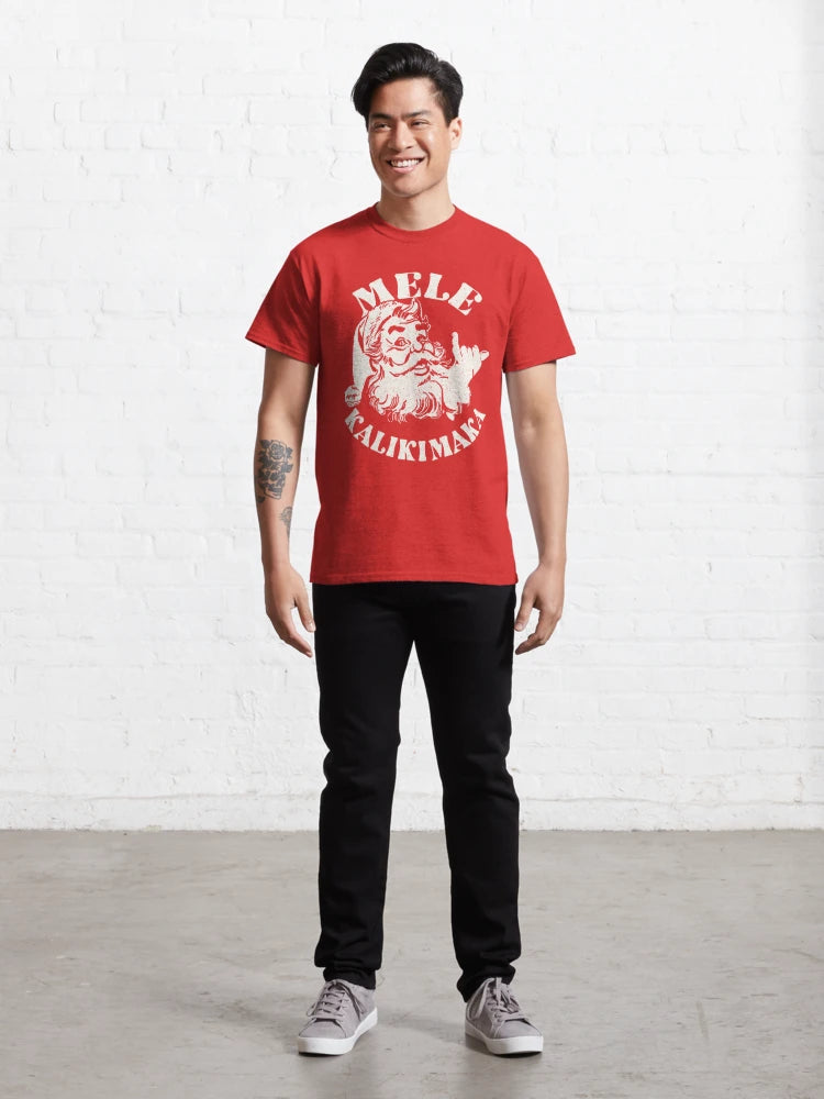 Retro Christmas Mele Kalikimaka Santa Claus Shaka Hawaii Tee Classic T-Shirt image 2