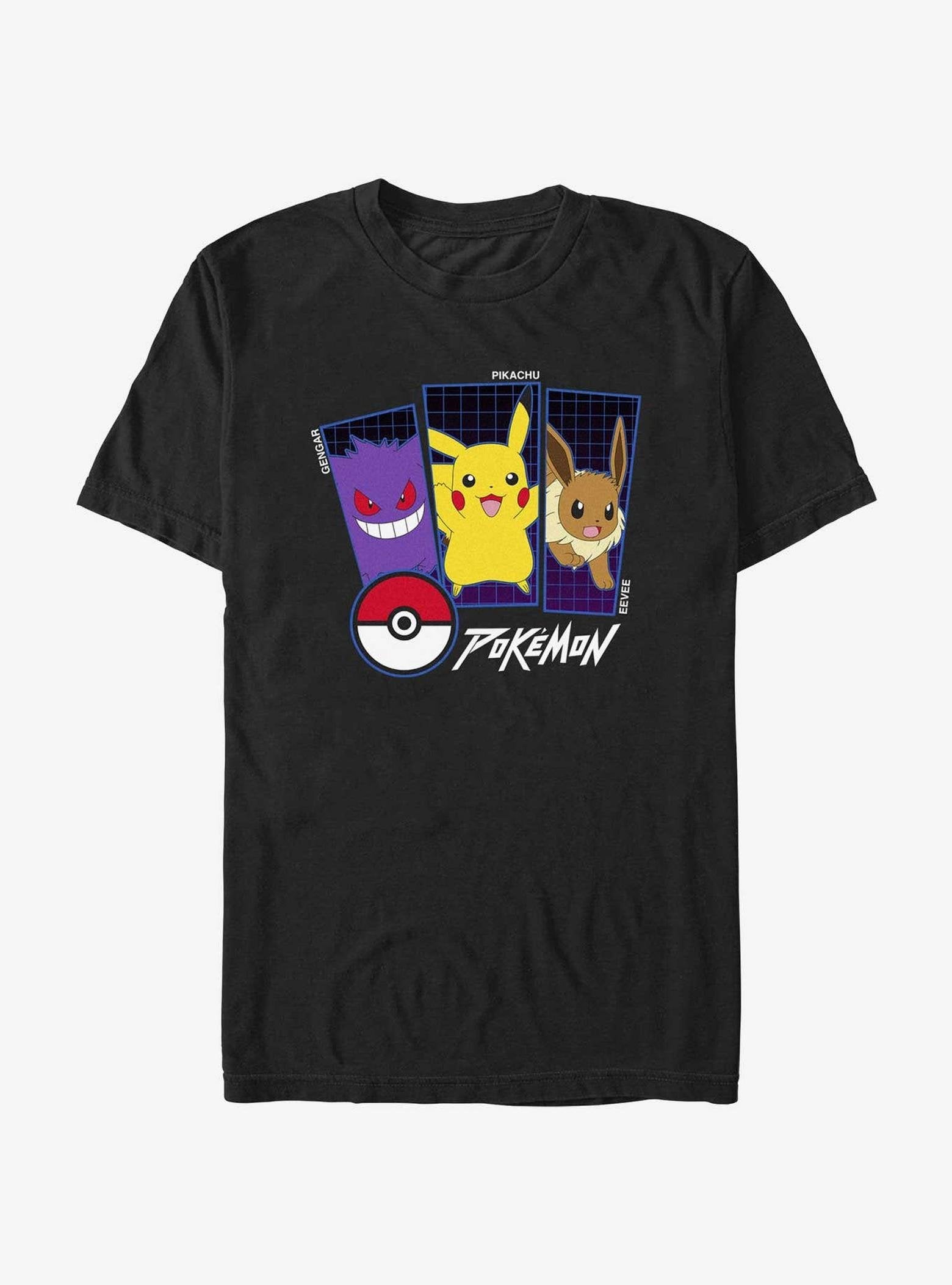 Pokemon Trio Gengar, Pikachu, and Eevee T-Shirt image 0
