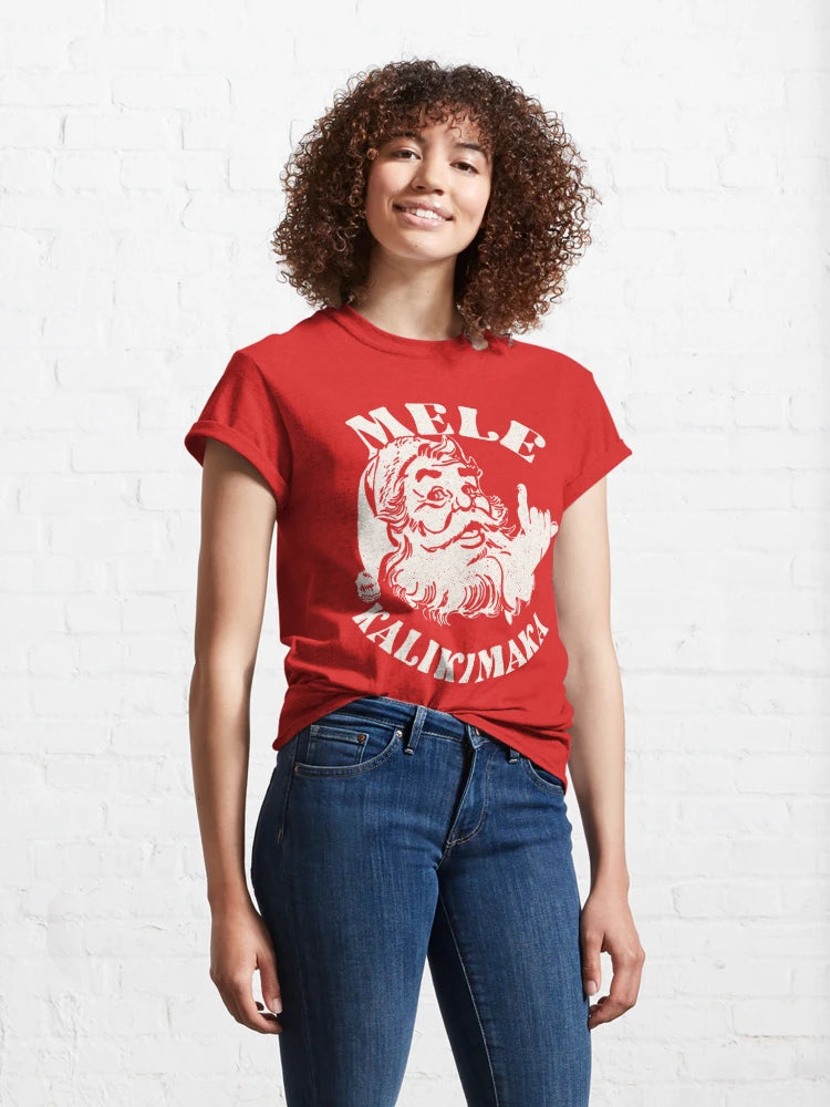 Retro Christmas Mele Kalikimaka Santa Claus Shaka Hawaii Tee Classic T-Shirt image 1