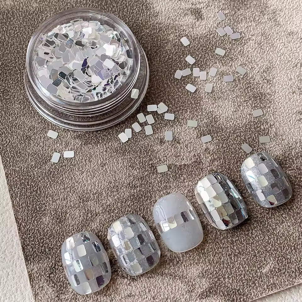 Square silver glitter nail accessories boxed, simple and sparkling, light luxury style, wholesale of wearable nail decorations
