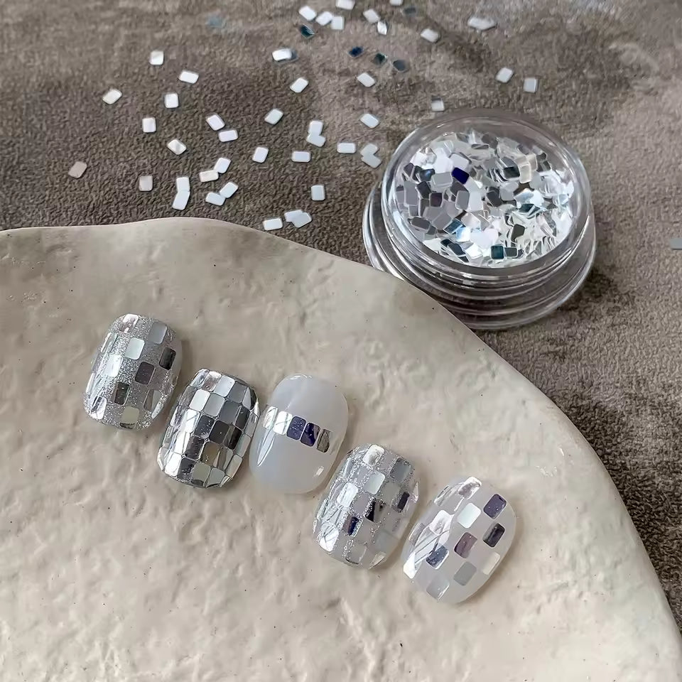 Square silver glitter nail accessories boxed, simple and sparkling, light luxury style, wholesale of wearable nail decorations