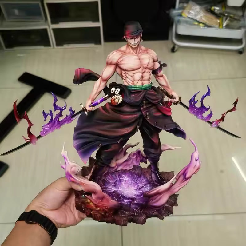One Piece Roronoa Zoro Collectible Anime Gk Statue Replaceable Head Purple Haki Effect Figure Desktop Decoration For Adult