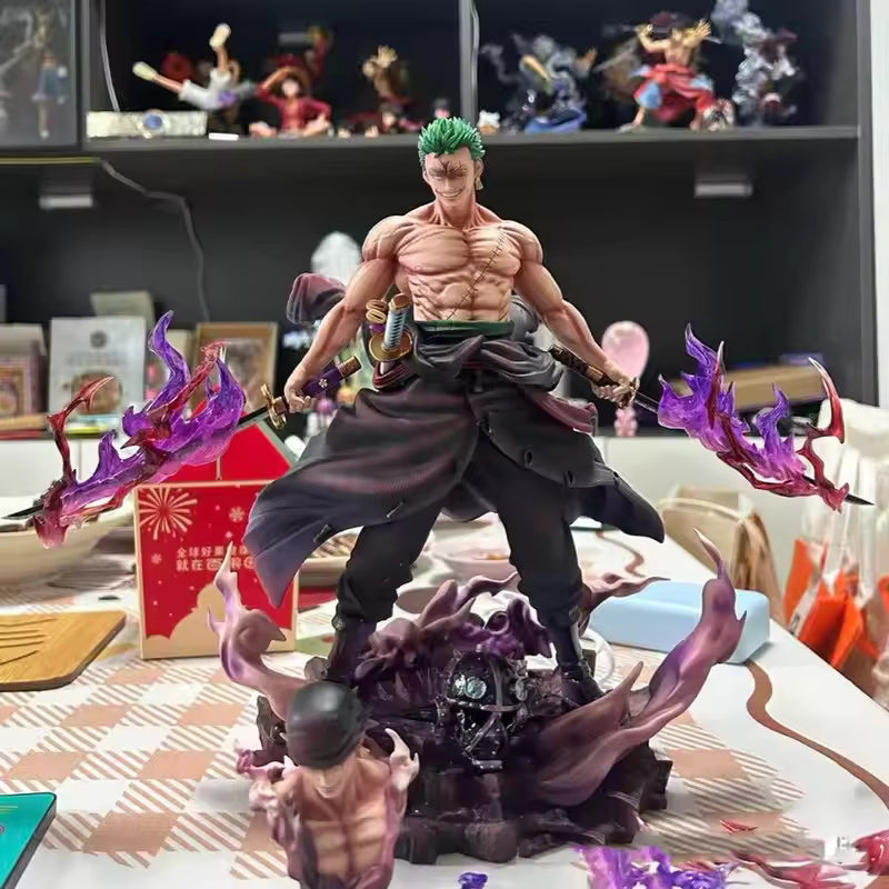 One Piece Roronoa Zoro Collectible Anime Gk Statue Replaceable Head Purple Haki Effect Figure Desktop Decoration For Adult
