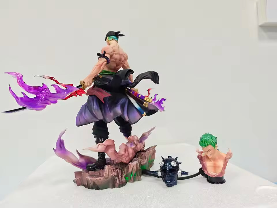 One Piece Roronoa Zoro Collectible Anime Gk Statue Replaceable Head Purple Haki Effect Figure Desktop Decoration For Adult