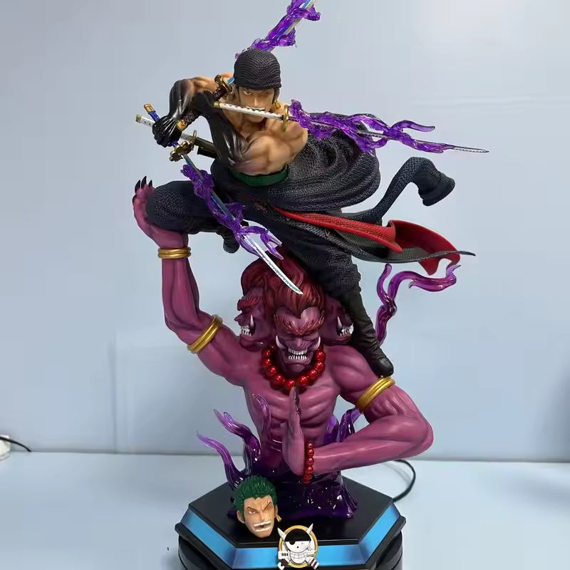 50cm One Piece Roronoa Zoro Purgatory Asura Gk Statue Replaceable Double Head Pvc Glowing Base Anime Figure For Adult Collectors