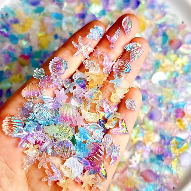 50PCS 3D Conch Shell Nail Charms Jellyfish Ocean Resin Decor