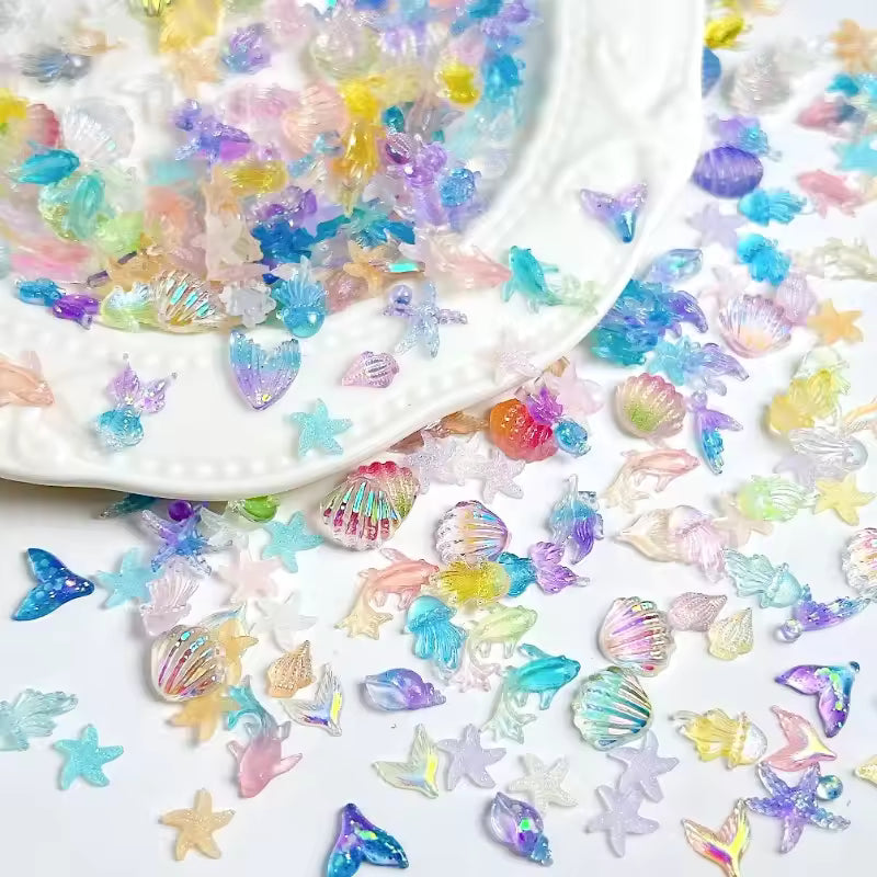 50PCS 3D Conch Shell Nail Charms Jellyfish Ocean Resin Decor