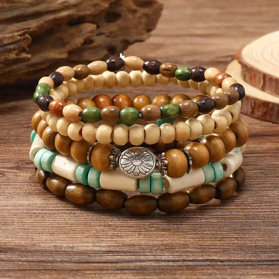 Handmade Elastic Beaded Bracelets, Stackable Bohemian Style Jewelry With Turtle Charm, Unisex; Adjustable Elastic Bracelet Set, Ideal Gift For Festivals And Parties