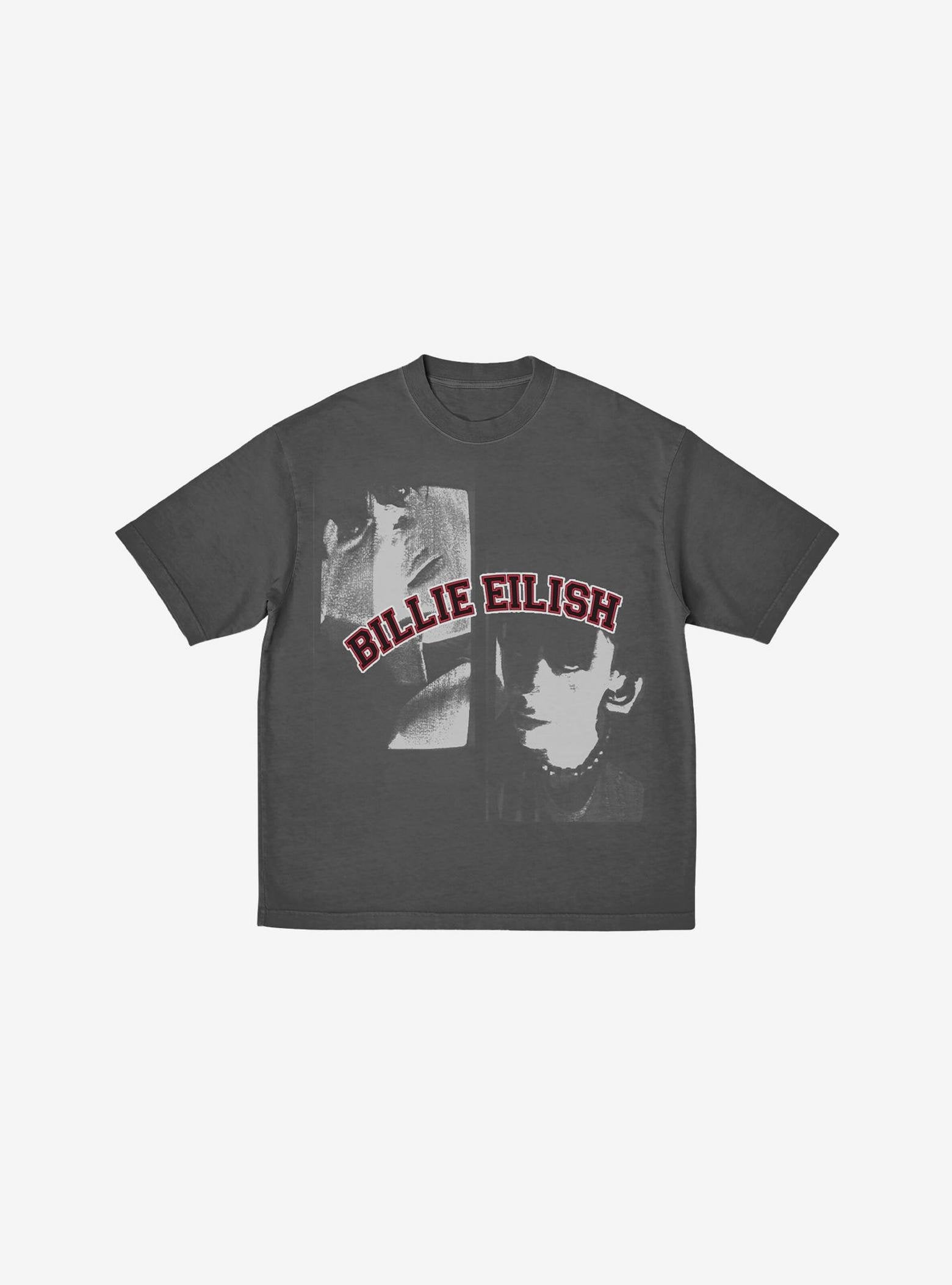 Billie Eilish Double Portrait Grey Boyfriend Fit Girls T-Shirt image 0