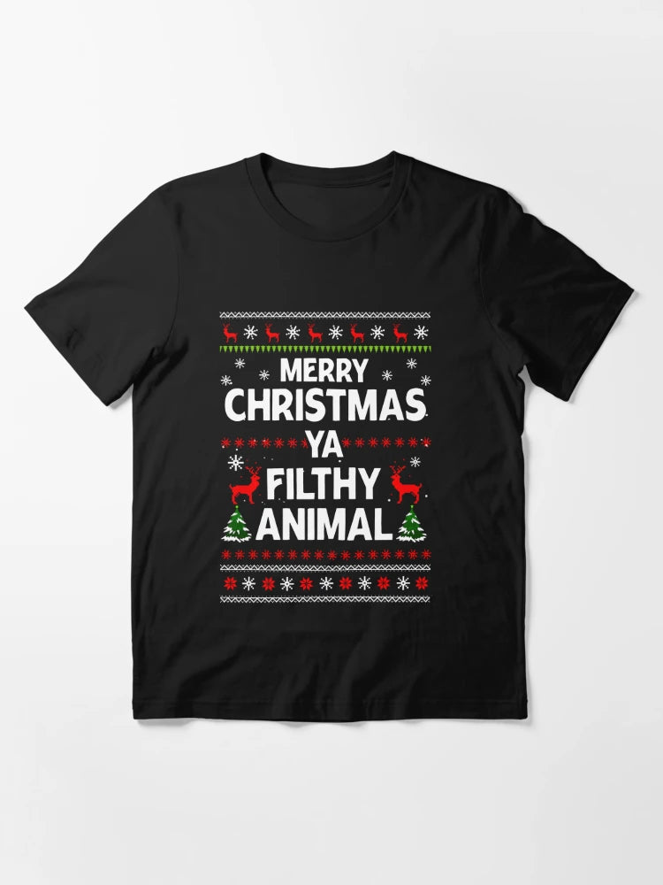 Merry Christmas Ya Filthy Animal Ugly Christmas Sweater Essential T-Shirt image 0