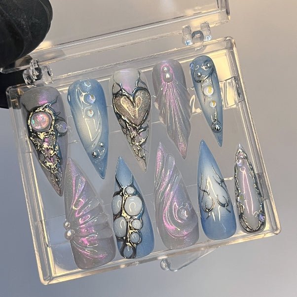 Blue Mermaid False Nails