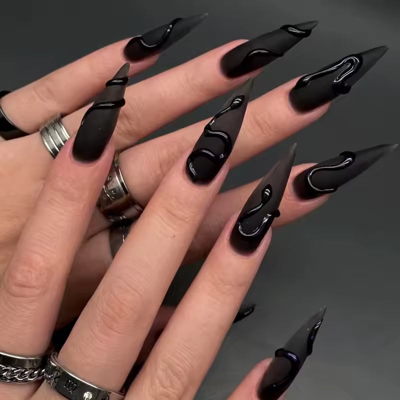 Black Cool Halloween Snake False Nails