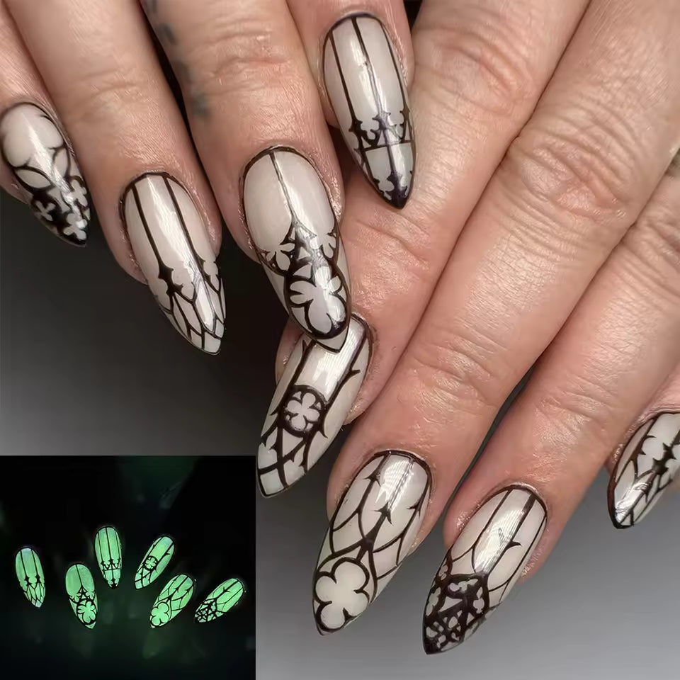 Black Cool Halloween Gate False Nails