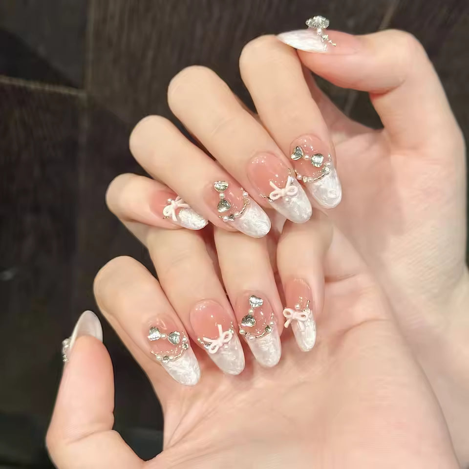 Pink Bow Decor Korean False Nails