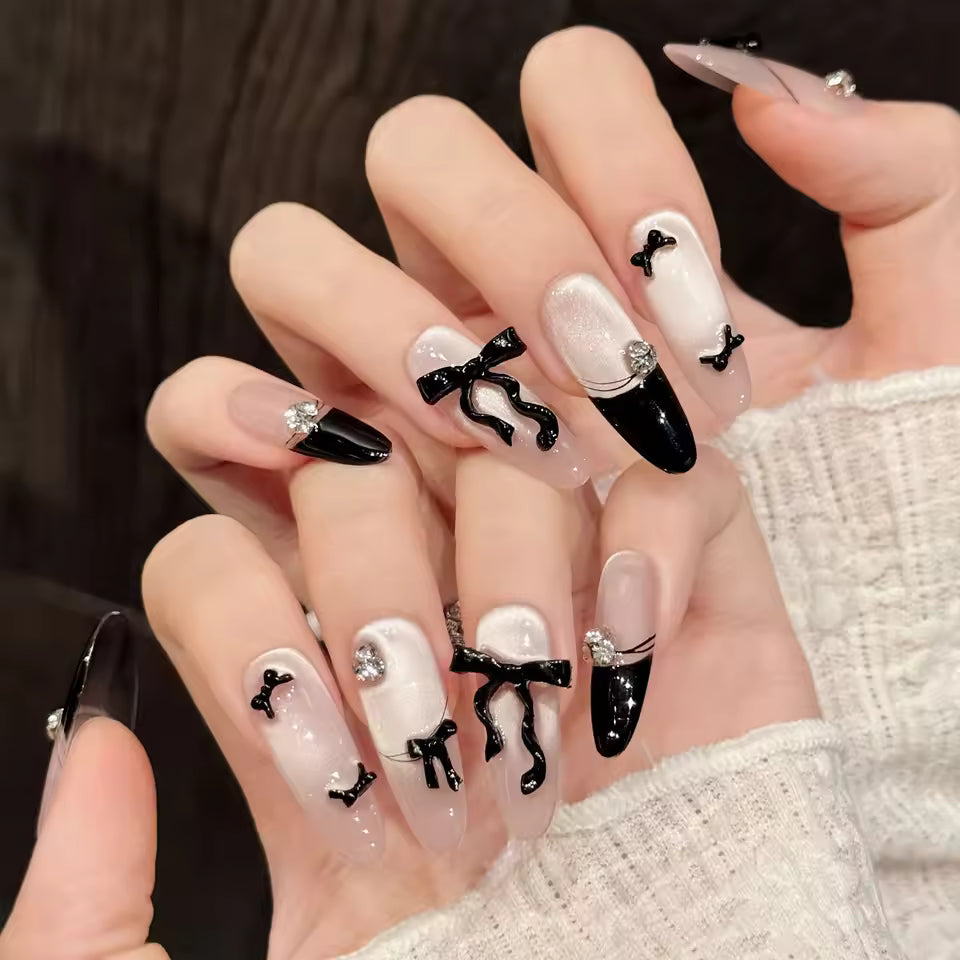 Black Bow Decor Korean False Nails
