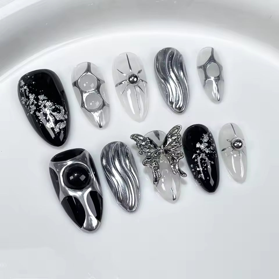 Black Butterfly False Nails