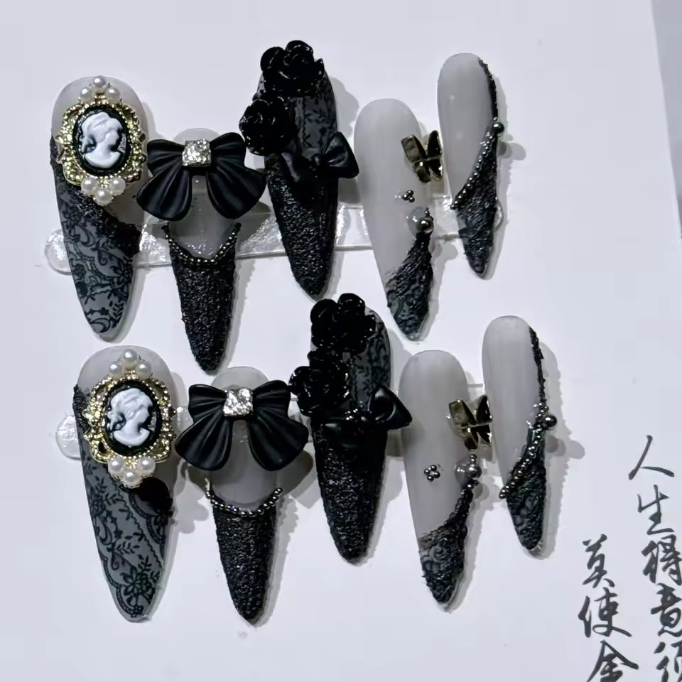Back Heart Diamond Bow Decoration False Nails
