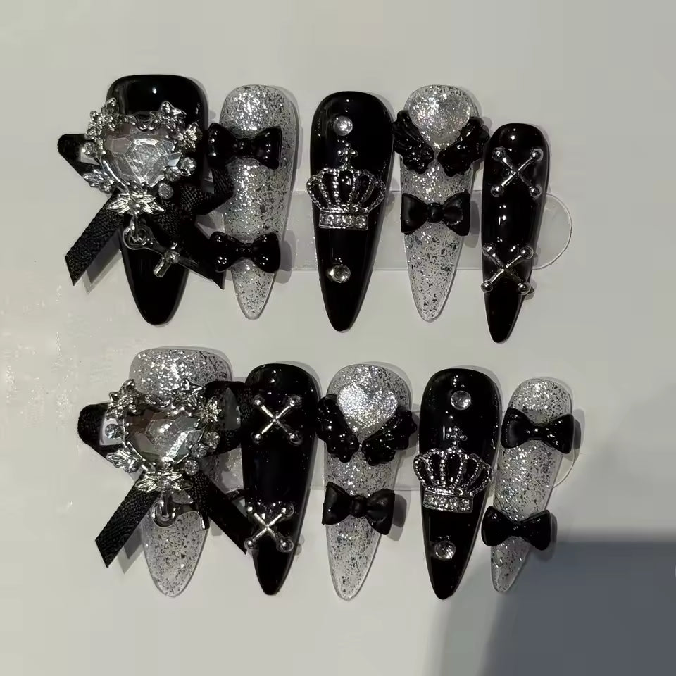 Back Crown Heart Diamond Bow Decoration False Nails