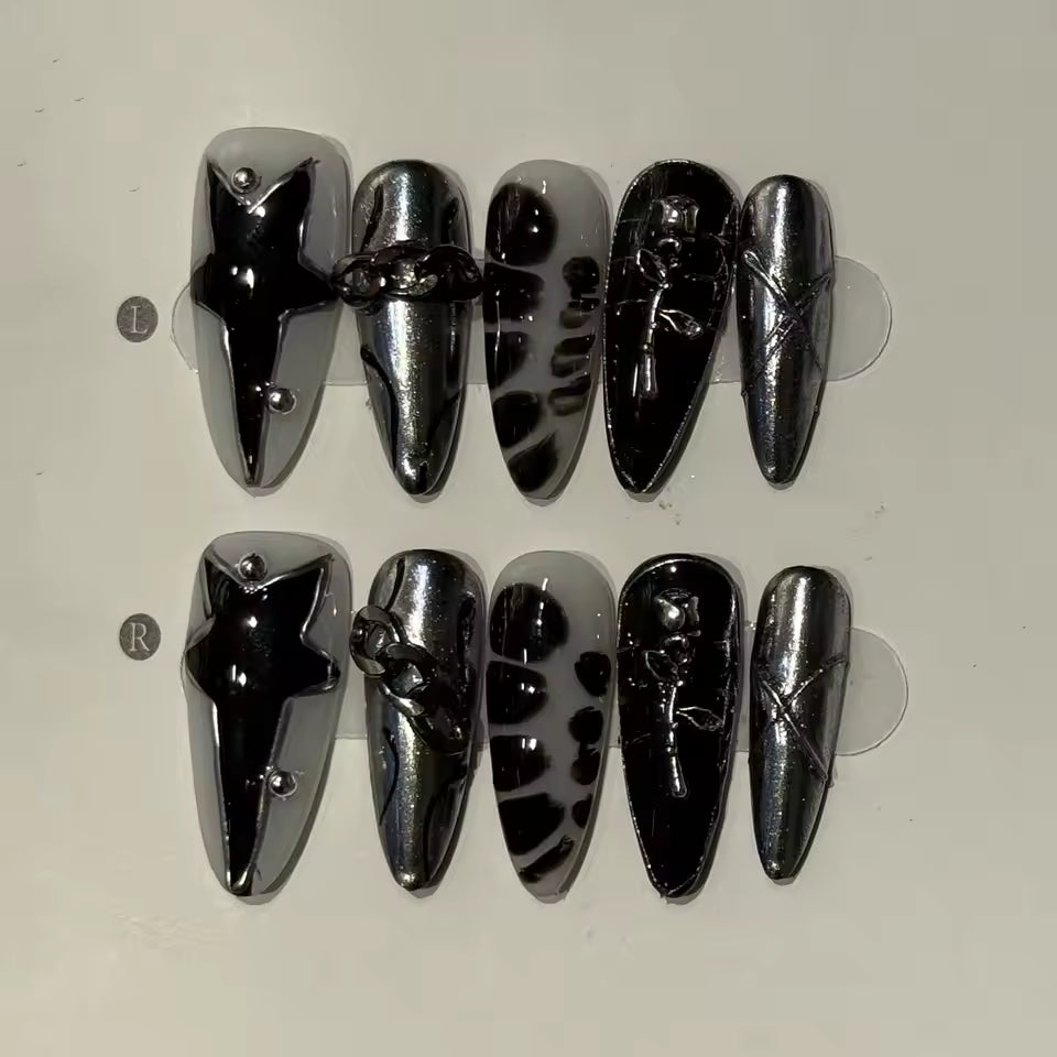 Back Roses Star Decoration False Nails