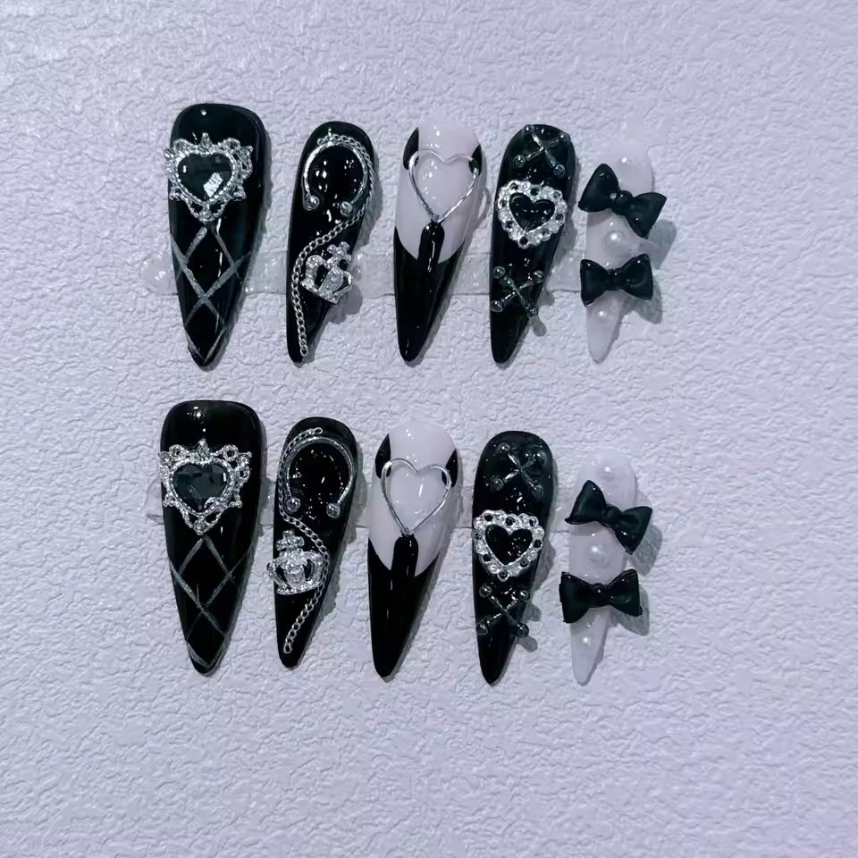 Back Heart Crown Bow Decoration False Nails