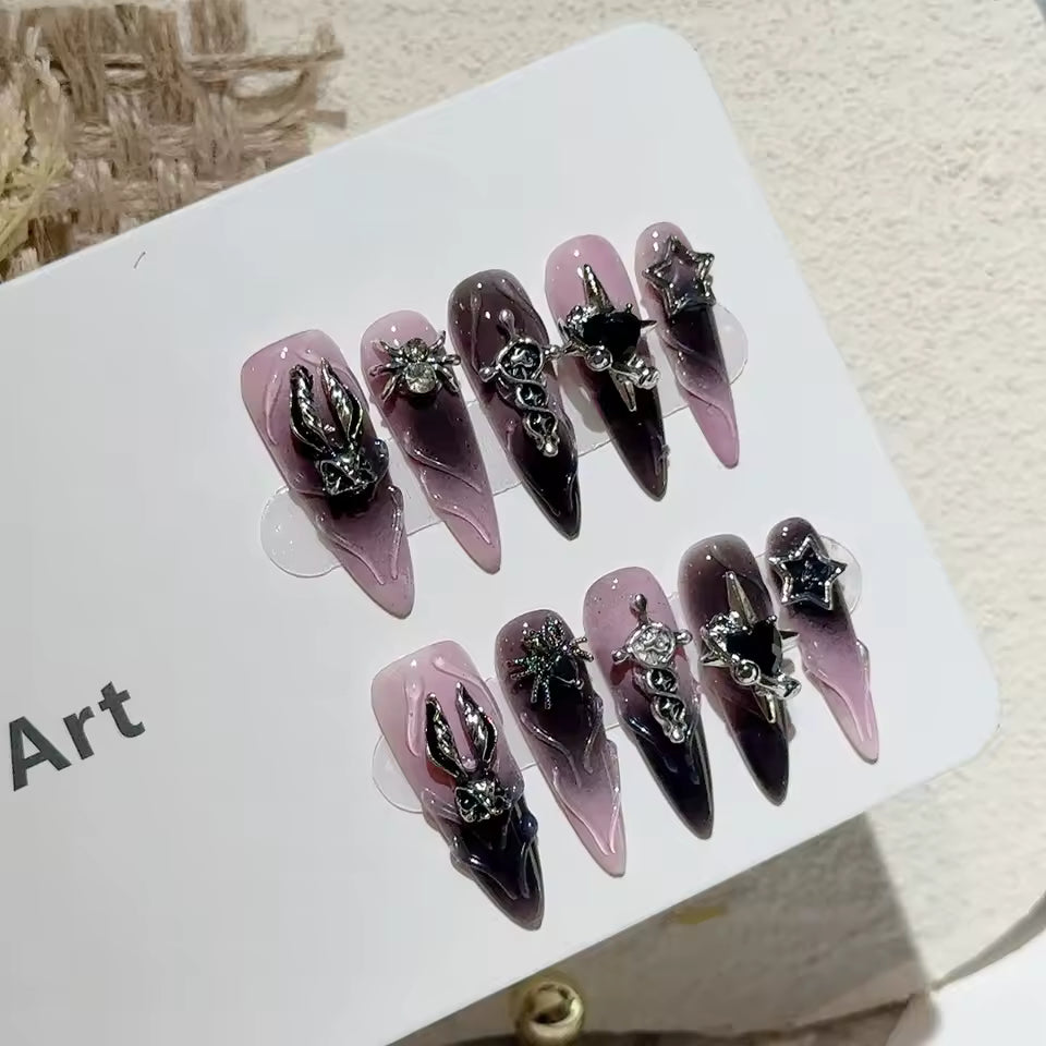 Back Pink Rabit Crown Bow Decoration False Nails