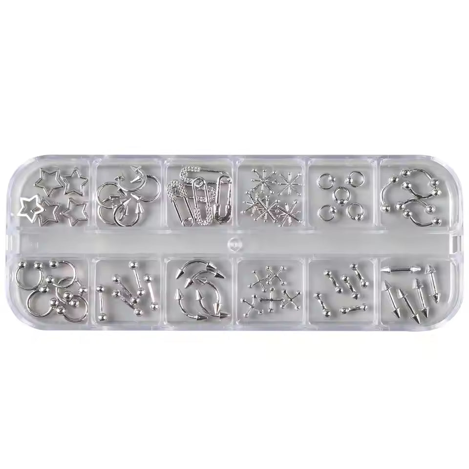 12 Grids Silver Gothic Star Cross Spike Nail Charms